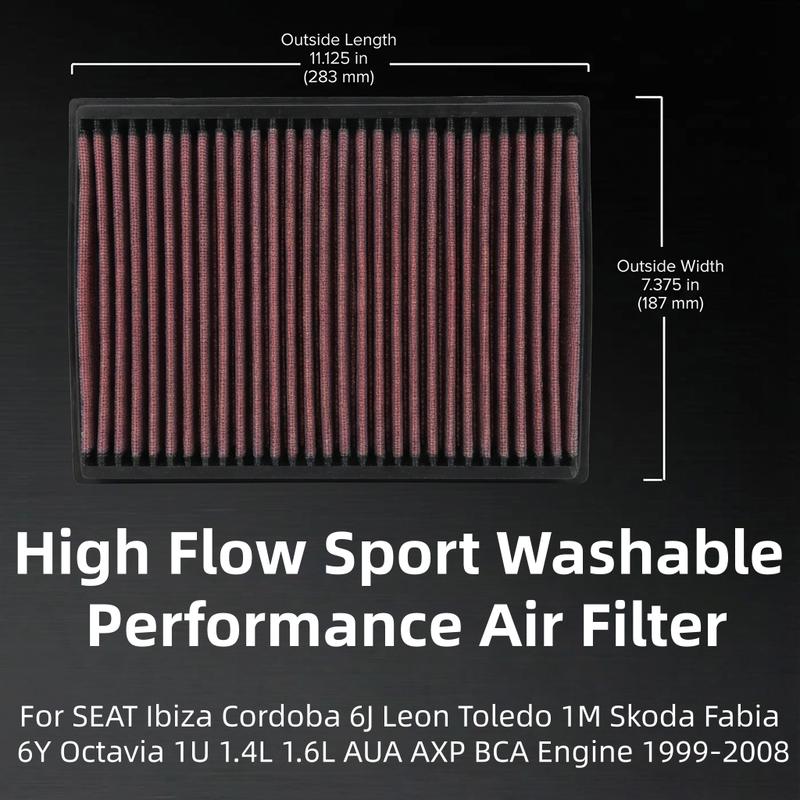 For SEAT Ibiza Cordoba 6J Leon Toledo 1M Skoda Fabia 6Y Octavia 1U 1.4L 1.6L AUA AXP BCA Engine 1999-2008 High Flow Air Filter
For SEAT Ibiza Cordoba 6J Leon Toledo 1M Skoda Fabia 6Y Octavia 1U 1.4L 1.6L AUA AXP BCA Engine 1999-2008 High Flow Air Filter