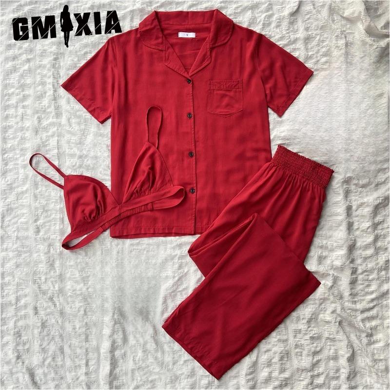 GMXIA Pajamas Women s Summer Thin Solid-coloured Underwear Short-sleeved Trousers Three-piece Set of Homewear XL красный
GMXIA Pajamas Women s Summer Thin Solid-coloured Underwear Short-sleeved Trousers Three-piece Set of Homewear XL красный