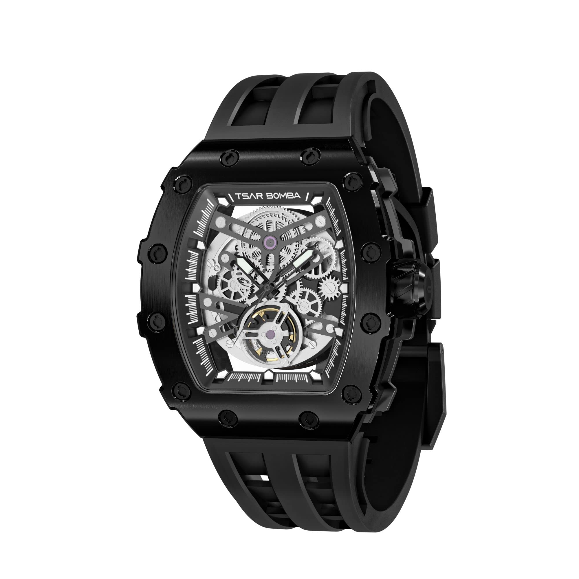 TSAR BOMBA Skeleton Automatic Mechanical Analog Skeleton Watch 5 ATM Water Resistant Silicone Band Watch Large Dial Steel Case Arm Watch Gift Sports
TSAR BOMBA Skeleton Automatic Mechanical Analog Skeleton Watch 5 ATM Water Resistant Silicone Band Watch Large Dial Steel Case Arm Watch Gift Sports