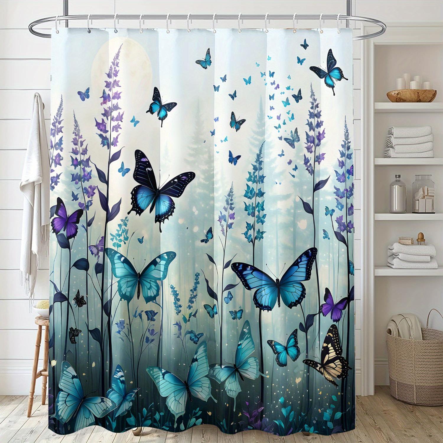 Blue And Purple Butterfly Print Shower Curtain With Hooks, Polyester Fabric, Floral And Butterfly Design, Elegant Bathroom Decor W60H190(CM)-1 Pcs
Blue And Purple Butterfly Print Shower Curtain With Hooks, Polyester Fabric, Floral And Butterfly Design, Elegant Bathroom Decor W60H190(CM)-1 Pcs