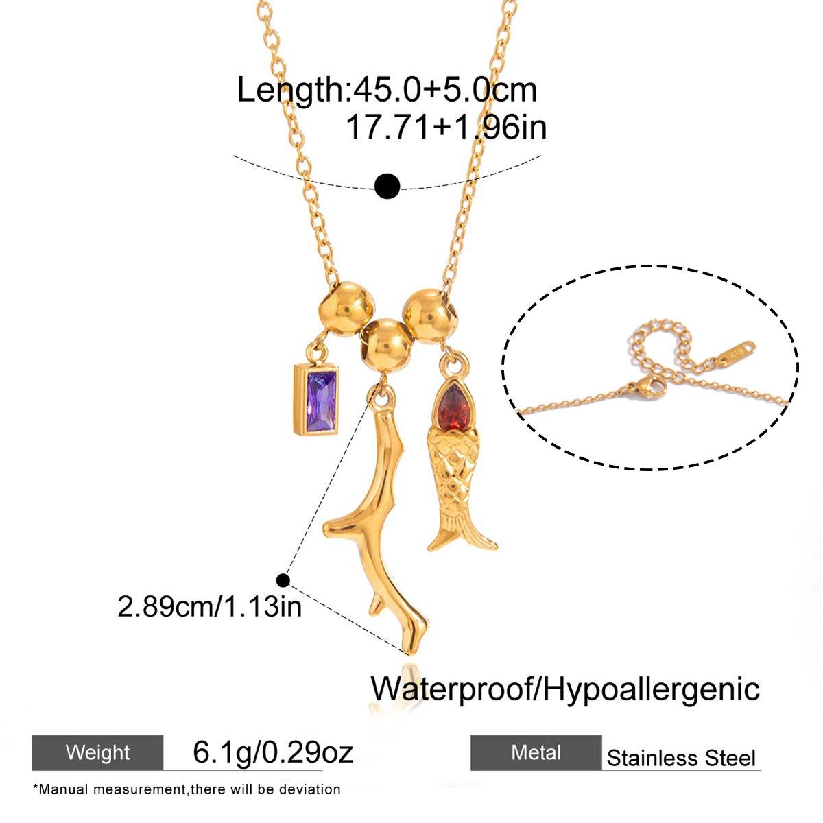 Cute Red Purple Rhinestone Cartoon Fish Branch Beads Pendant Necklaces for Women 18K Gold PVD Plated Titanium Steel Choker
Cute Red Purple Rhinestone Cartoon Fish Branch Beads Pendant Necklaces for Women 18K Gold PVD Plated Titanium Steel Choker