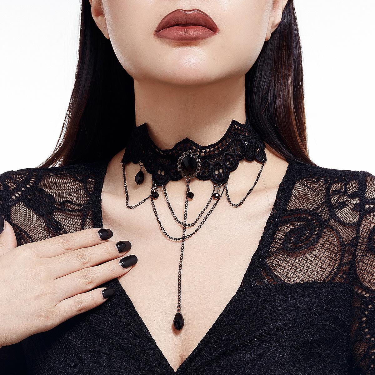 Accessories, Lolita dark lace collarbone chain, vintage bat black crystal choker necklace
Accessories, Lolita dark lace collarbone chain, vintage bat black crystal choker necklace