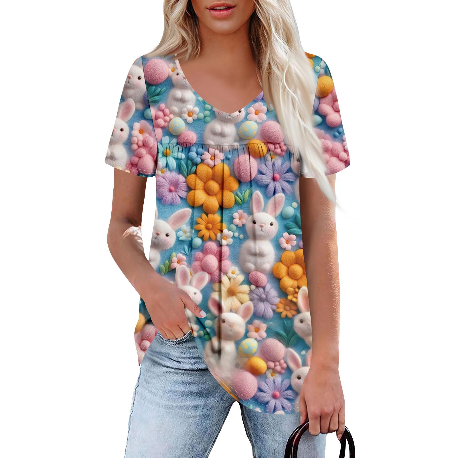 Женская повседневная рубашка с V-образным вырезом и короткими рукавами, с плиссированным пасхальным принтом на груди M
Женская повседневная рубашка с V-образным вырезом и короткими рукавами, с плиссированным пасхальным принтом на груди M