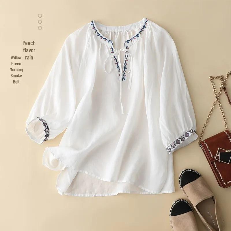 Womens Embroidered Cotton & Linen V-Neck Top with Tie Collar and Three-Quarter Sleeves XXXL світло-зелений колір
Womens Embroidered Cotton & Linen V-Neck Top with Tie Collar and Three-Quarter Sleeves XXXL світло-зелений колір
