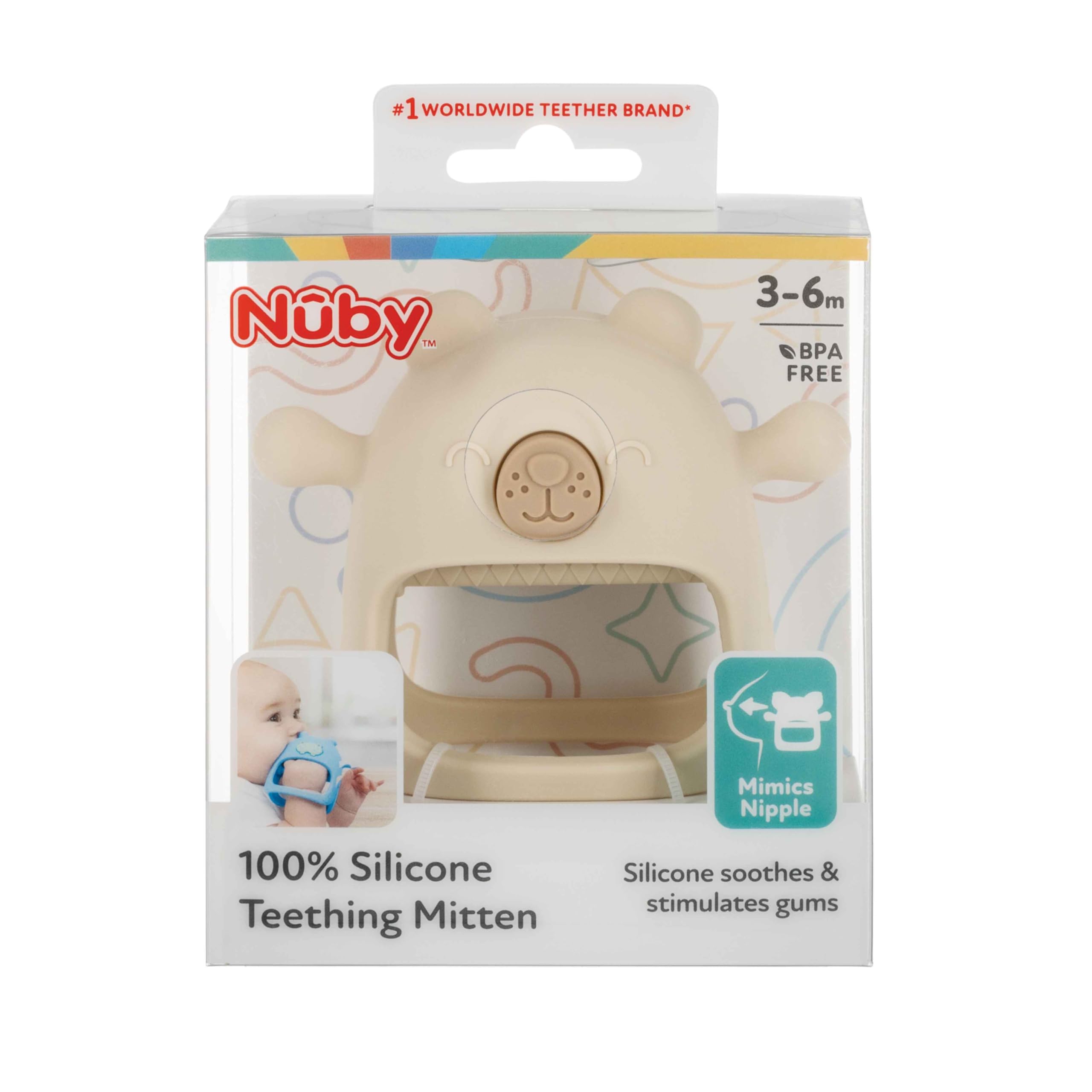 Nuby Silicone Teething Mitten, a baby teether that fits snugly around the wrist, encourages focused independent play, BPA-free silicone, Brown,
Nuby Silicone Teething Mitten, a baby teether that fits snugly around the wrist, encourages focused independent play, BPA-free silicone, Brown,