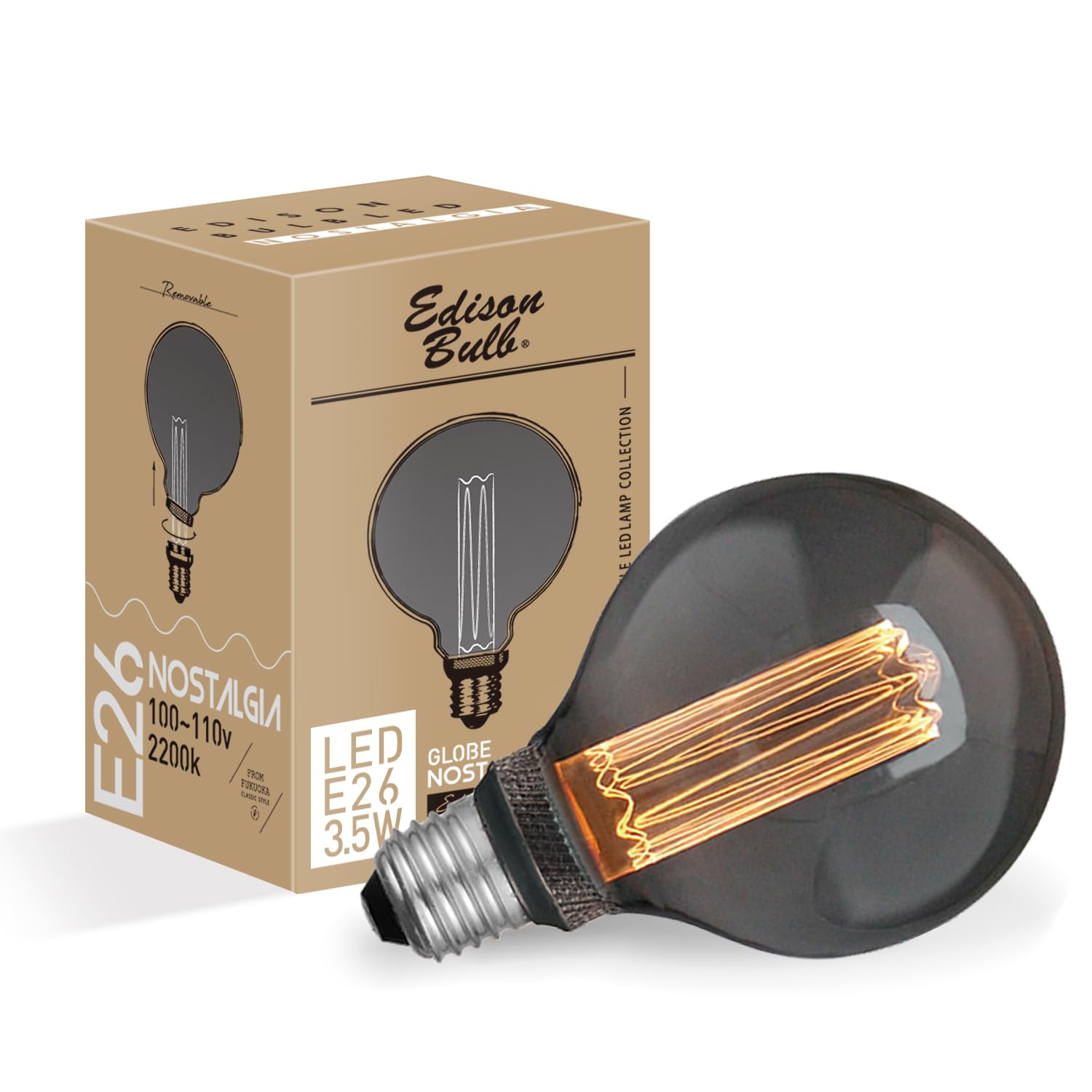 Nostalgia Edison LED Bulb, GLOBE, Gray, Clear Glass, Dimmable, Globe Shape, Warm White, 2200K, 10W Equivalent, G95 (Outer Diameter 95mm), 100lm, E26,
Nostalgia Edison LED Bulb, GLOBE, Gray, Clear Glass, Dimmable, Globe Shape, Warm White, 2200K, 10W Equivalent, G95 (Outer Diameter 95mm), 100lm, E26,