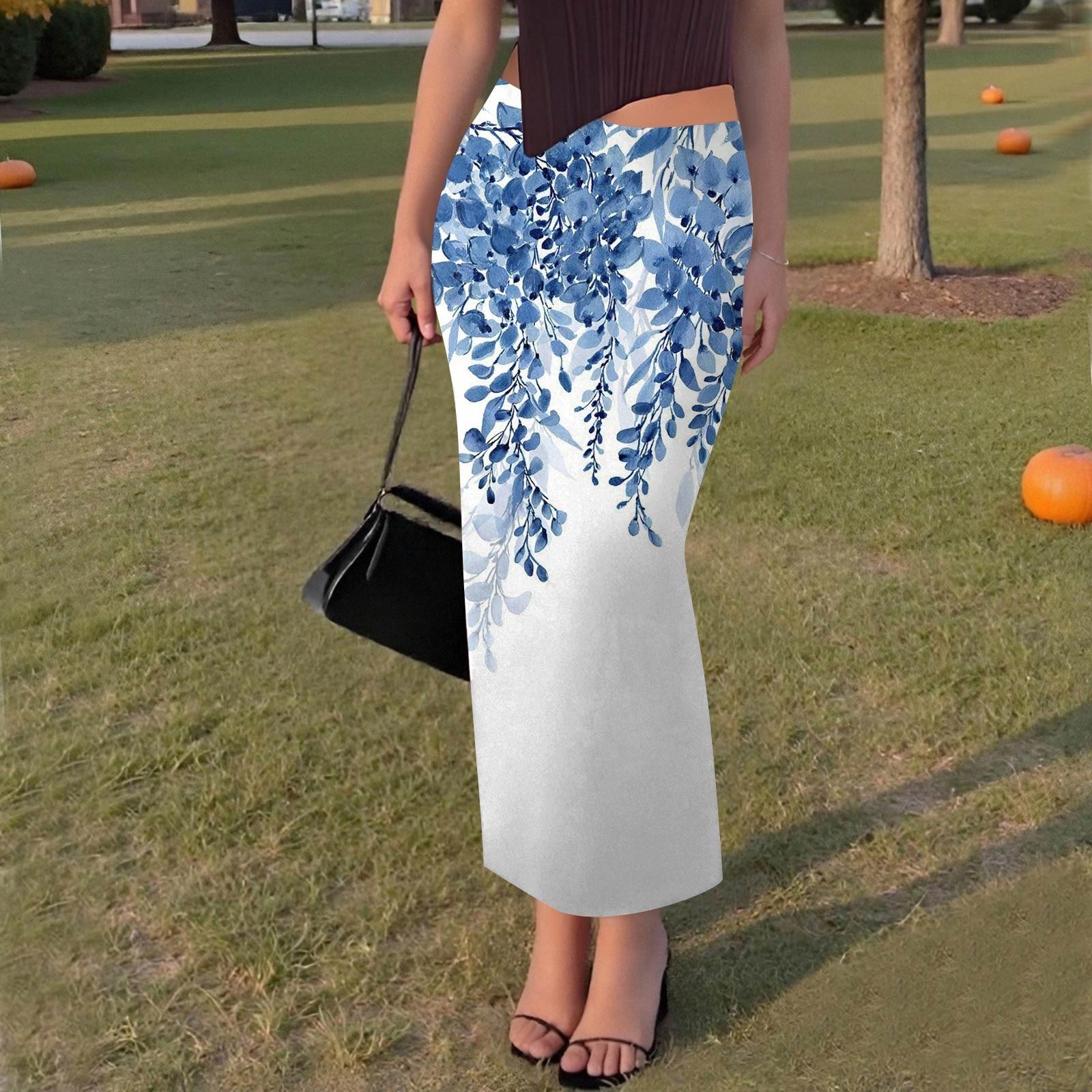 Женская повседневная модная юбка с разрезом «рыбий хвост» с градиентным принтом, эластичная узкая юбка до середины тела XL небесно-голубой