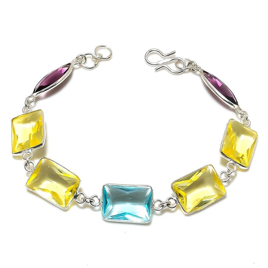 Браслет из стерлингового серебра 925 пробы с натуральным швейцарским голубым топазом и цитрином 7–8 дюймов g4G37 
Браслет из стерлингового серебра 925 пробы с натуральным швейцарским голубым топазом и цитрином 7–8 дюймов g4G37