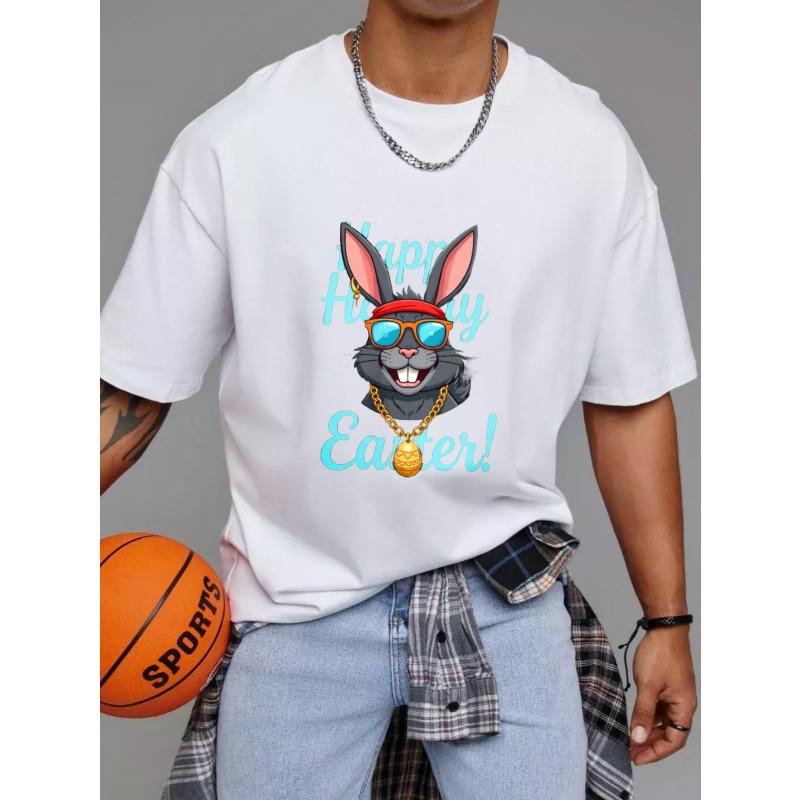 White T Shirt with Bunny Rabbit Wearing Sunglasses and Gold Chain Happy Easter Text Design for Easter Celebration S
White T Shirt with Bunny Rabbit Wearing Sunglasses and Gold Chain Happy Easter Text Design for Easter Celebration S