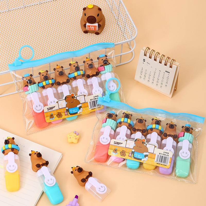 6pcs/set Cartoon Cute Capybara Mini 6 Color Fluorescent Pen Set Design Kindergarten Gift Student Color Marking Pen
6pcs/set Cartoon Cute Capybara Mini 6 Color Fluorescent Pen Set Design Kindergarten Gift Student Color Marking Pen