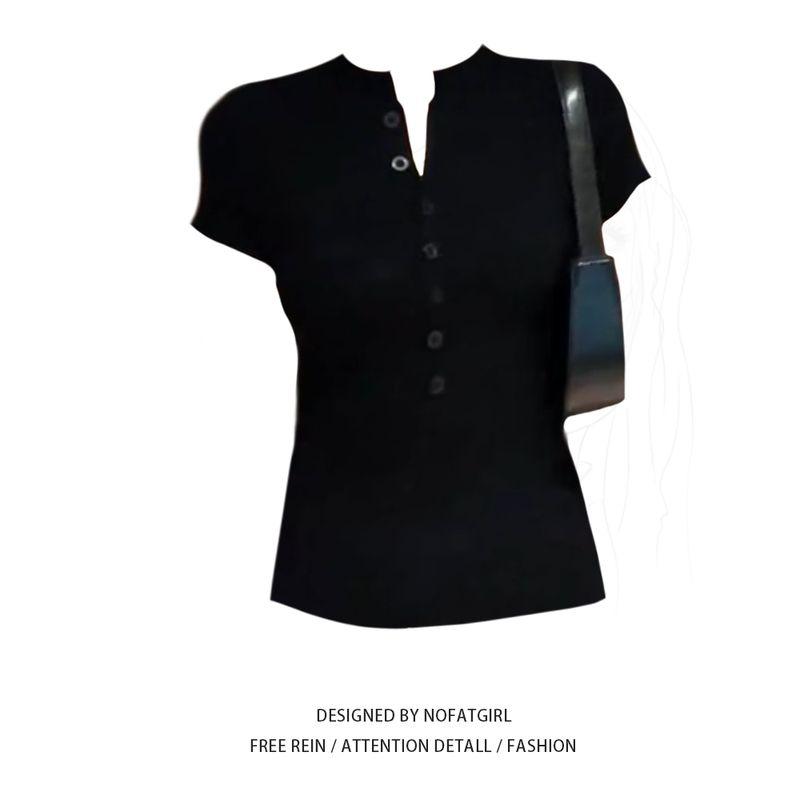 Plus size Chubby Girl Paper People Short sleeve Design Buttons Summer Slim fit Slimming Outer Wear Bottoming Shirt Buttons T-shirt Top Tops M
Plus size Chubby Girl Paper People Short sleeve Design Buttons Summer Slim fit Slimming Outer Wear Bottoming Shirt Buttons T-shirt Top Tops M