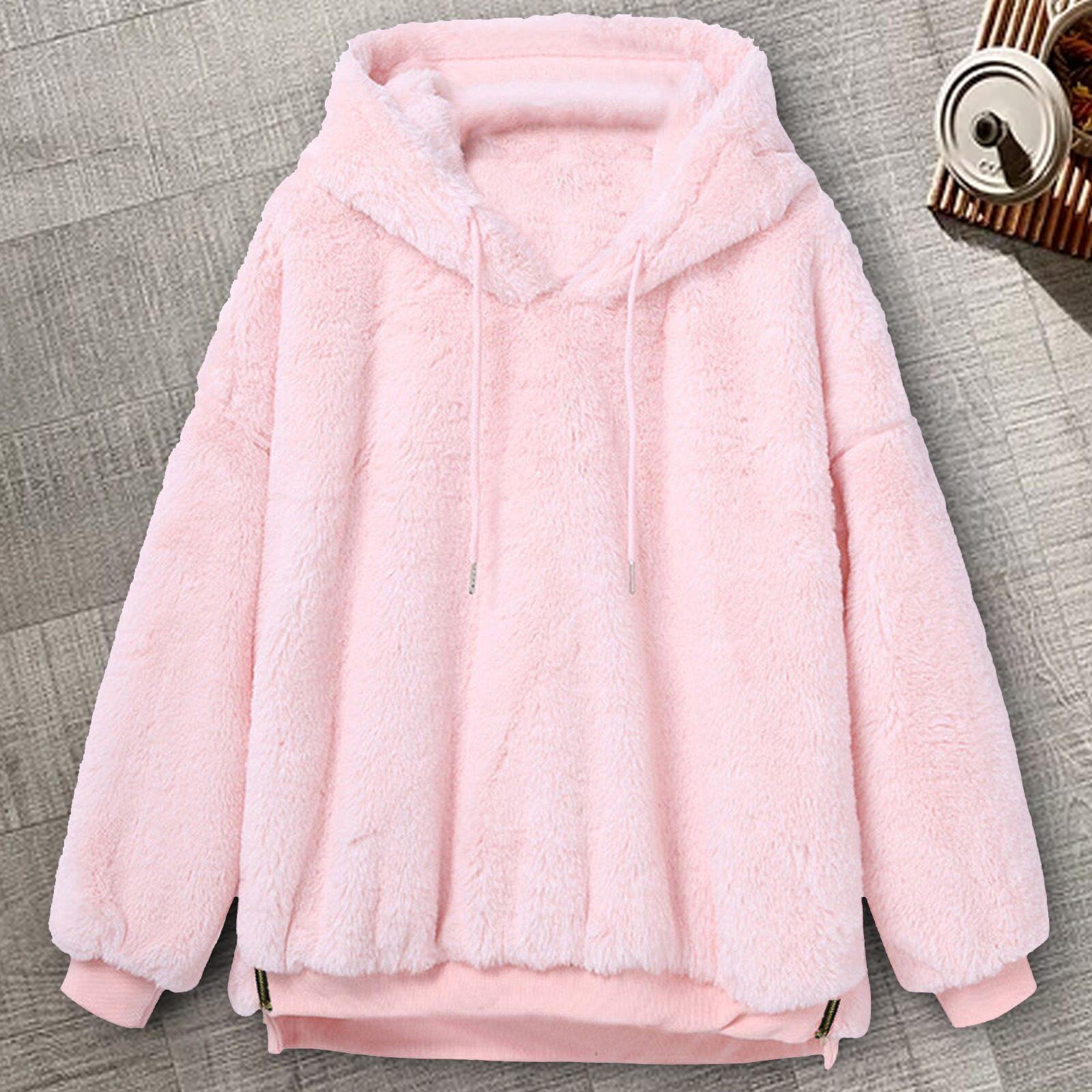 Женское зимнее теплое пальто с капюшоном и длинными рукавами, флисовая верхняя одежда, толстовка, пальто XL розовый