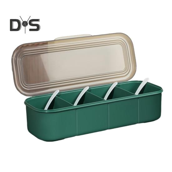 Сервировочный лоток для приправ с поддоном для льда, холодный поднос для бара, фруктовый салат, тако, многоцелевая охлаждающая емкость для приправ с отделениями и отдельными крышками 4Grid зелёный