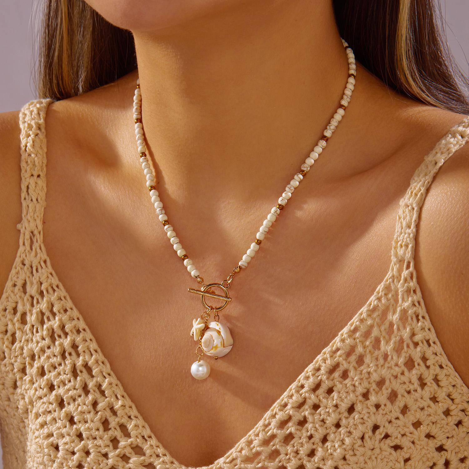 Bohemian Sea-Inspired Conch Starfish Pendant Necklace for Women Synthetic Turquoise Beads Chain OT Buckle Necklace Beach Jewelry
Bohemian Sea-Inspired Conch Starfish Pendant Necklace for Women Synthetic Turquoise Beads Chain OT Buckle Necklace Beach Jewelry