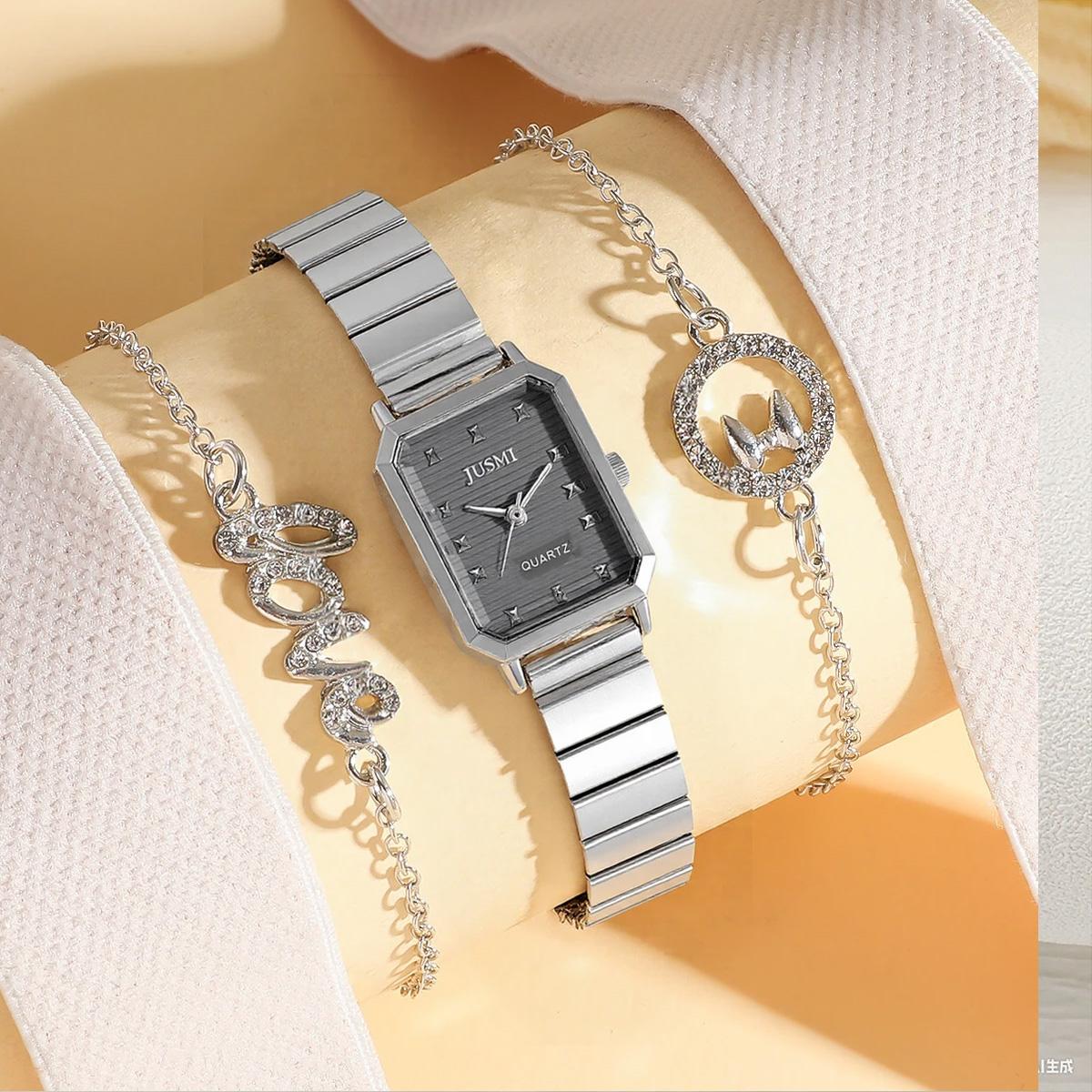 Fashionable simple and elegant alloy square dial women s quartz watch and bracelet 3-piece set, suitable for daily wear, Christm срібний
Fashionable simple and elegant alloy square dial women s quartz watch and bracelet 3-piece set, suitable for daily wear, Christm срібний