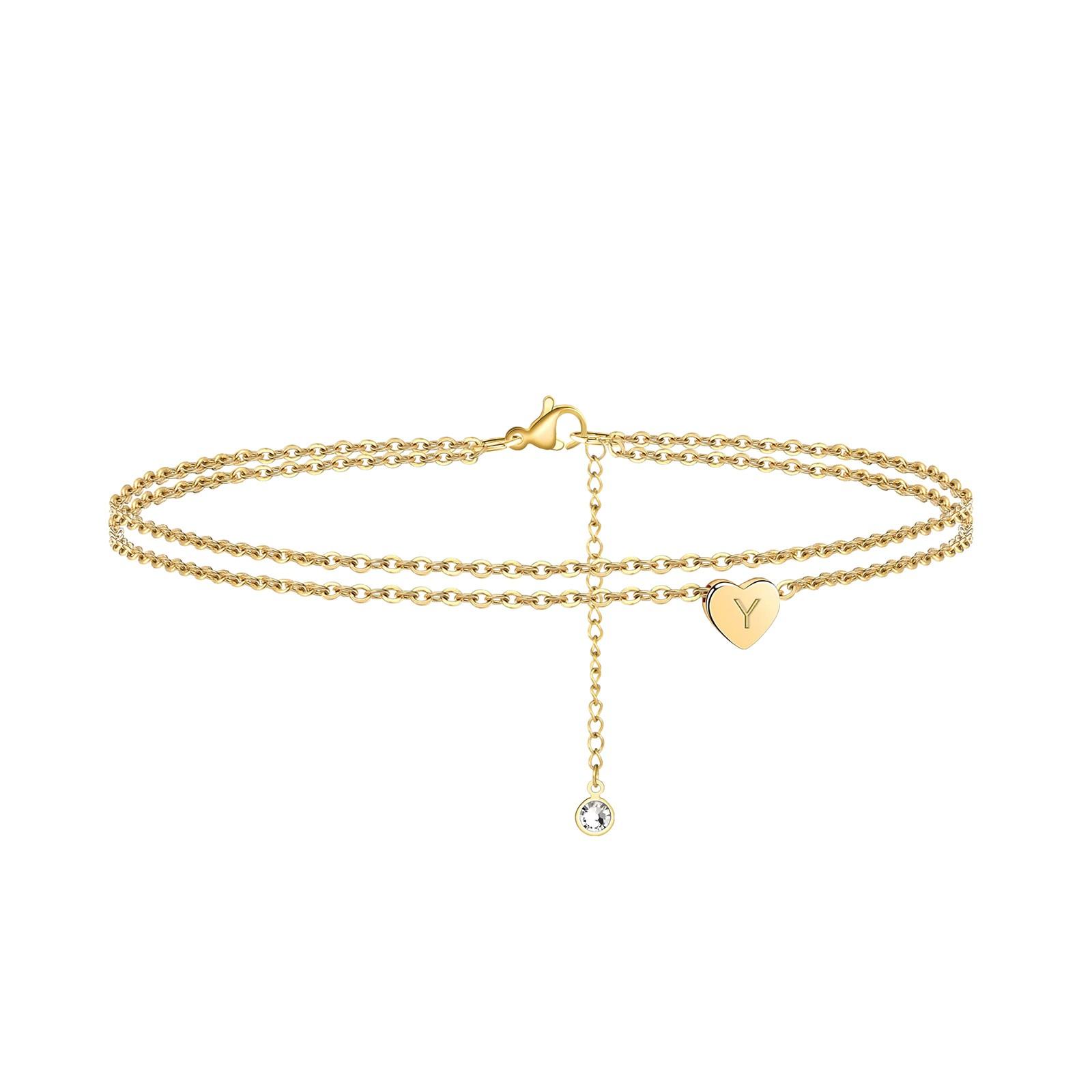 Double Layer Letter Initial Anklet for Women Adjustable Beach Style Chain Charm Foot Bracelet with Heart Pendant and Crystal Detail Y
Double Layer Letter Initial Anklet for Women Adjustable Beach Style Chain Charm Foot Bracelet with Heart Pendant and Crystal Detail Y