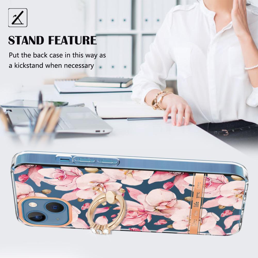 For iPhone 15 Back Cover with Ring Kickstand Flower Pattern Electroplating TPU Case HC005 Pink Gardenia
For iPhone 15 Back Cover with Ring Kickstand Flower Pattern Electroplating TPU Case HC005 Pink Gardenia