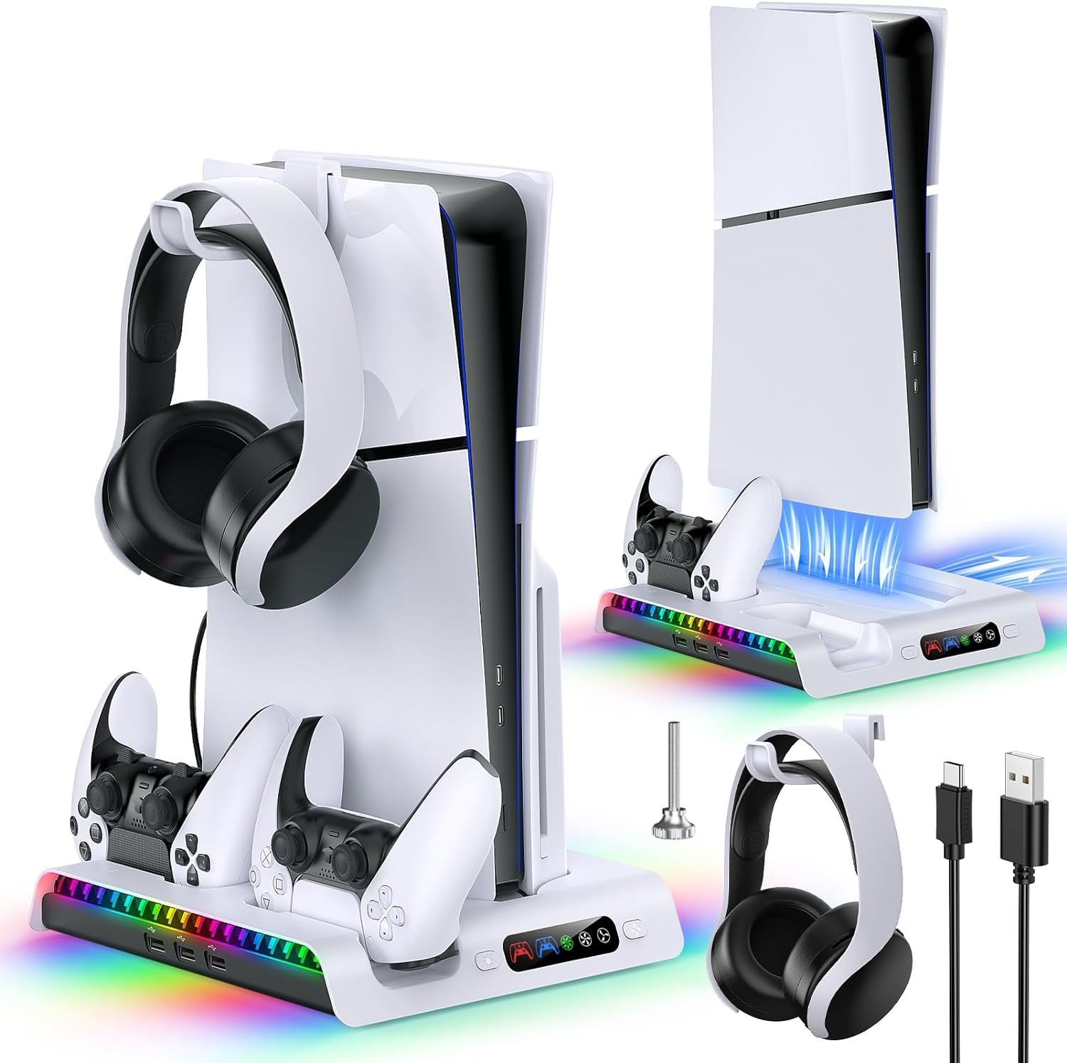 IPEGA Charging Stand with Cooling Fan for PS5 Slim Digital/Disc Console, Dual Controller with 9 RGB Lights PG-P5S006 білий
IPEGA Charging Stand with Cooling Fan for PS5 Slim Digital/Disc Console, Dual Controller with 9 RGB Lights PG-P5S006 білий