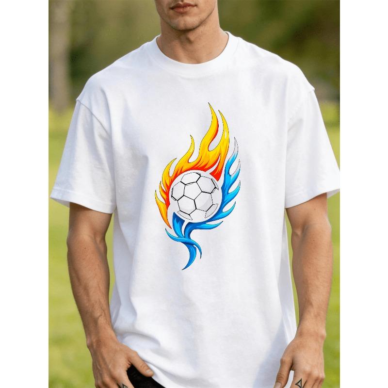 European sizes Casual Crew Neck T- Shirts for Men Featuring a Soccer Ball Encircled by Orange And Blue Flame Designs, Offering Comfort, Softness S белый
European sizes Casual Crew Neck T- Shirts for Men Featuring a Soccer Ball Encircled by Orange And Blue Flame Designs, Offering Comfort, Softness S белый