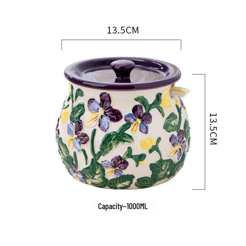 High-Temperature Resistant Embossed Ceramic Lard Jar with Lid for Chili Oil
High-Temperature Resistant Embossed Ceramic Lard Jar with Lid for Chili Oil