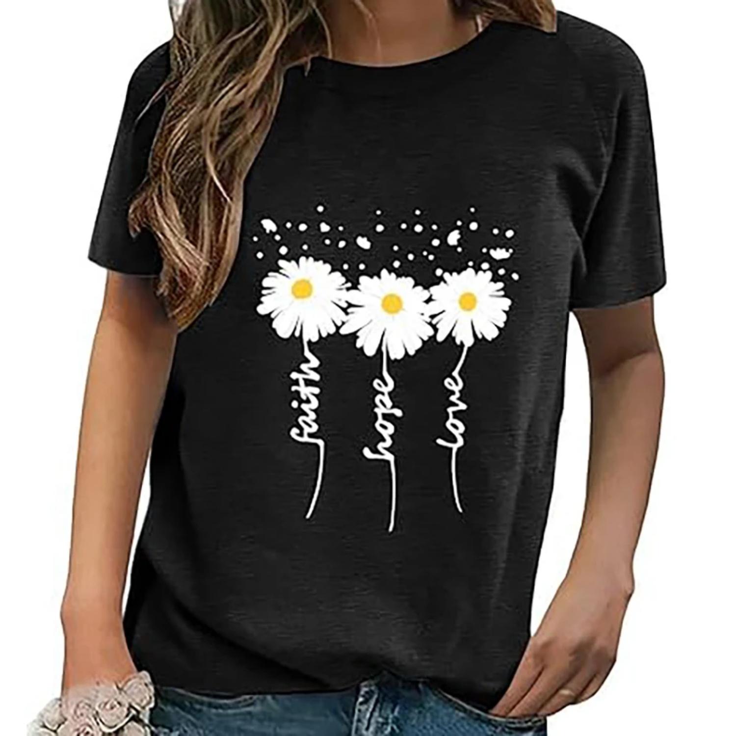 Women Crewneck Daisy Print Short Sleeve T-Shirts Summer Faith-Hope-Love Raglan Sleeve Tees Loose Fit Graphic Tops 01336 S чёрный
Women Crewneck Daisy Print Short Sleeve T-Shirts Summer Faith-Hope-Love Raglan Sleeve Tees Loose Fit Graphic Tops 01336 S чёрный