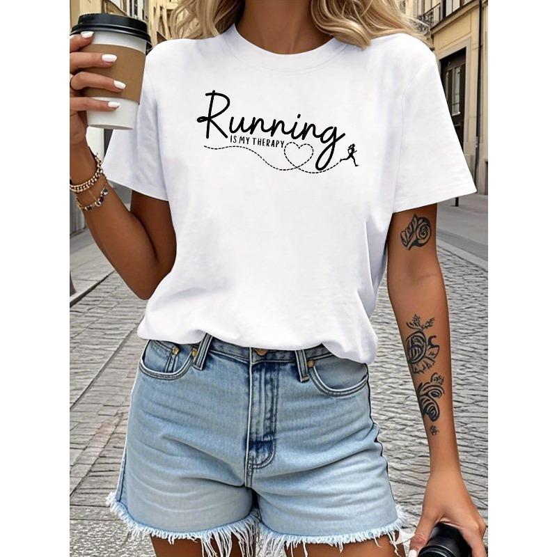 Women S Therapy Theme T-Shirt Runner Silhouette & Slogan Decor, Casual Short Sleeve, Black-White Minimalist Vibrant, Ideal for Spring Summer S белый
Women S Therapy Theme T-Shirt Runner Silhouette & Slogan Decor, Casual Short Sleeve, Black-White Minimalist Vibrant, Ideal for Spring Summer S белый