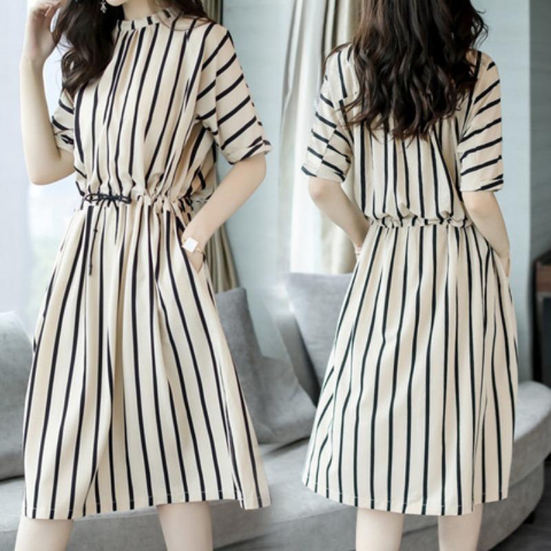 Summer dress Korean version waist temperament fashionable casual loose medium and long vertical striped dress women 3XL
Summer dress Korean version waist temperament fashionable casual loose medium and long vertical striped dress women 3XL