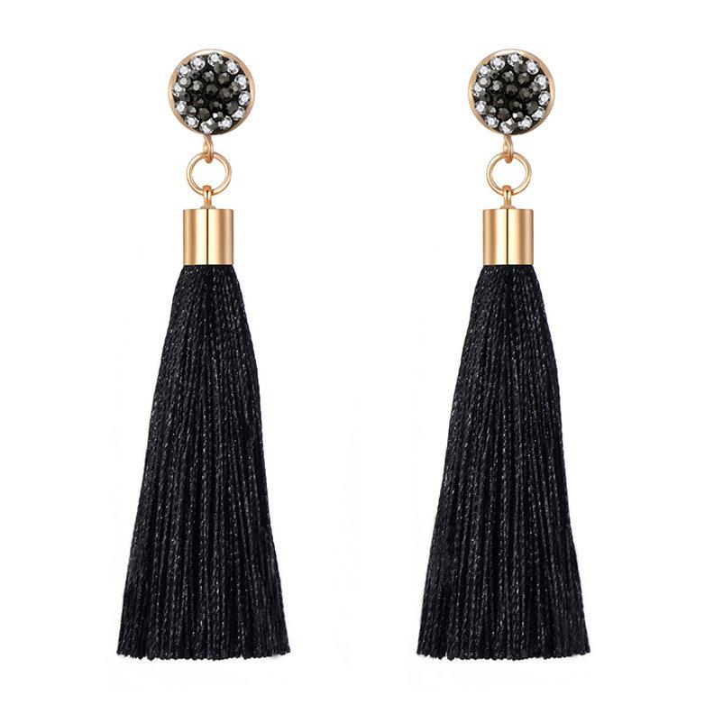 Cute Simple Tassel Earrings For Women Long Silk Fabric Fringe Crystal Drop Dangle Earring Bohemian Gold Color Pendientes Mujer чорний
Cute Simple Tassel Earrings For Women Long Silk Fabric Fringe Crystal Drop Dangle Earring Bohemian Gold Color Pendientes Mujer чорний
