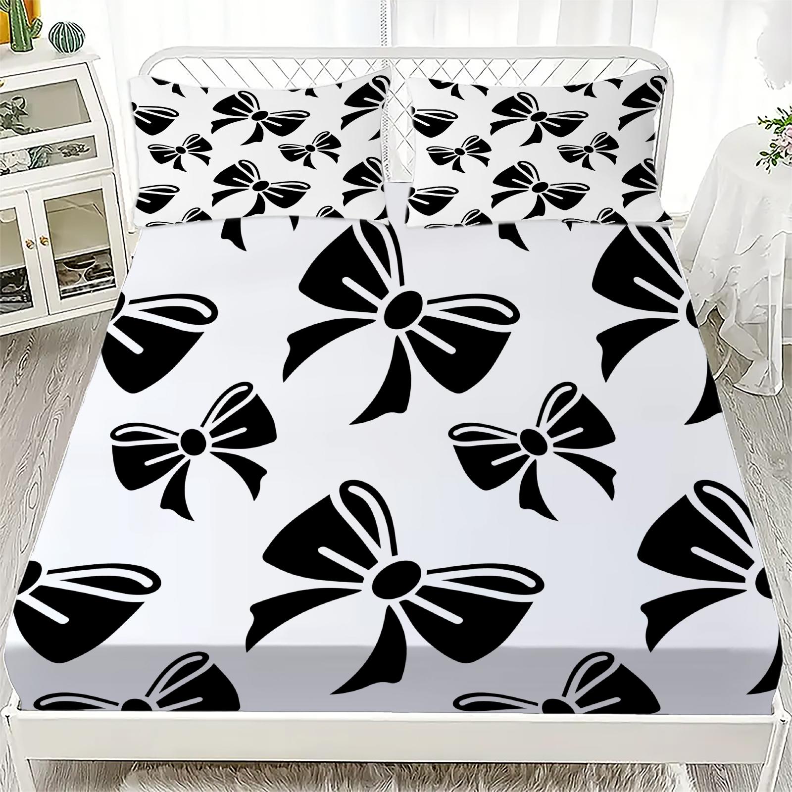 Персонализированный комплект простыней на резинке с бантом Персонализированный комплект постельного белья с бантом Удобный Приятный к коже Милый стиль 180x220см 90x200cmx25