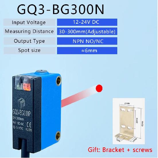 PARMA Background Suppression Photoelectric Sensor NPN PNP 10-30V DC Sensing Distance 30cm Adjustable Square Laser Optical Switch GQ3-BG300N
PARMA Background Suppression Photoelectric Sensor NPN PNP 10-30V DC Sensing Distance 30cm Adjustable Square Laser Optical Switch GQ3-BG300N