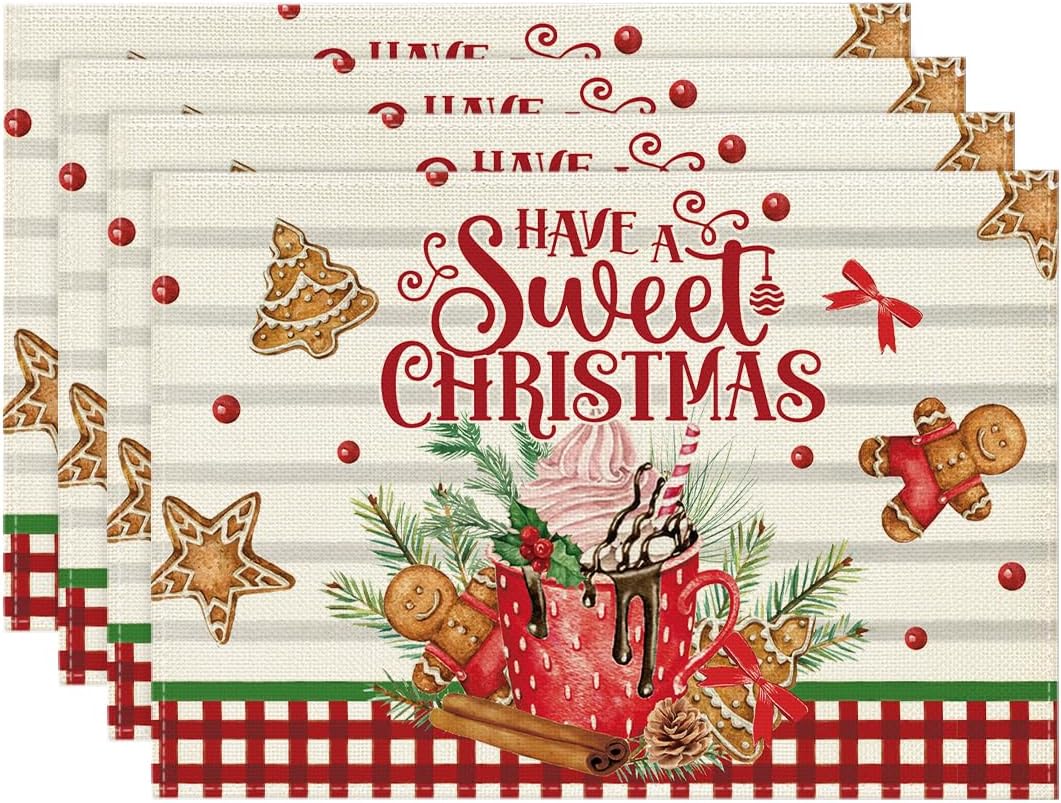Ice Cream Gingerbread Christmas Placemats 4pcs 12x18 Inch Winter Table Mats for Party Kitchen Dining Decoration 4pcs
Ice Cream Gingerbread Christmas Placemats 4pcs 12x18 Inch Winter Table Mats for Party Kitchen Dining Decoration 4pcs