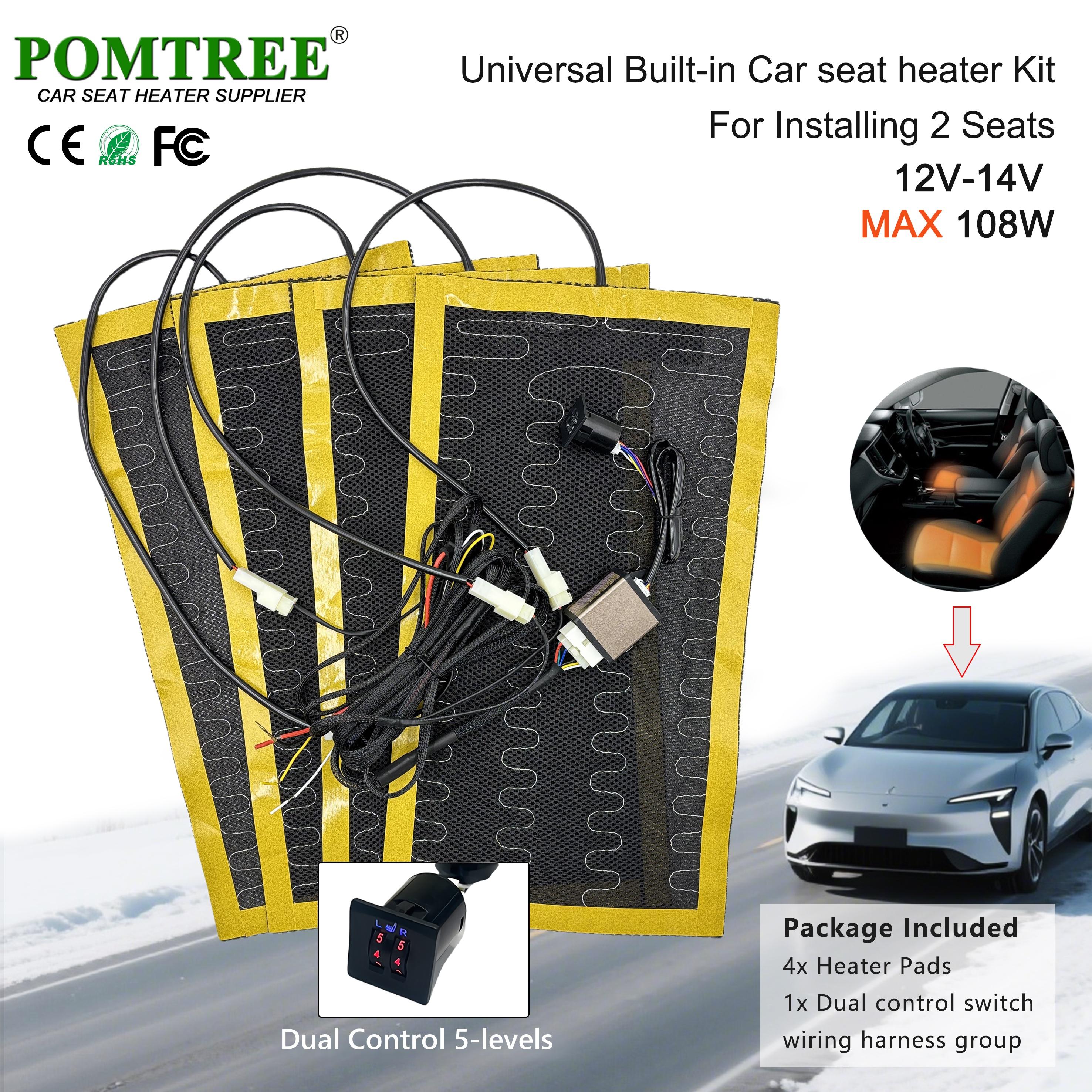 12V Universal Built-In Car Seat Heater Kit Fit 2 Seats with 4Pcs 108W Alloy Wire Heating Pads and 5-level Dual Control Switch
12V Universal Built-In Car Seat Heater Kit Fit 2 Seats with 4Pcs 108W Alloy Wire Heating Pads and 5-level Dual Control Switch