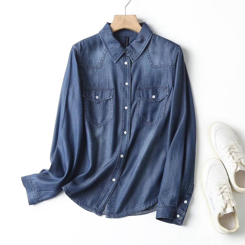 2026 Spring and Autumn Slim-Fit Tencel Denim Shirt for Women, Long Sleeve, Draped, Versatile Casual Blouse M темно-синий
2026 Spring and Autumn Slim-Fit Tencel Denim Shirt for Women, Long Sleeve, Draped, Versatile Casual Blouse M темно-синий