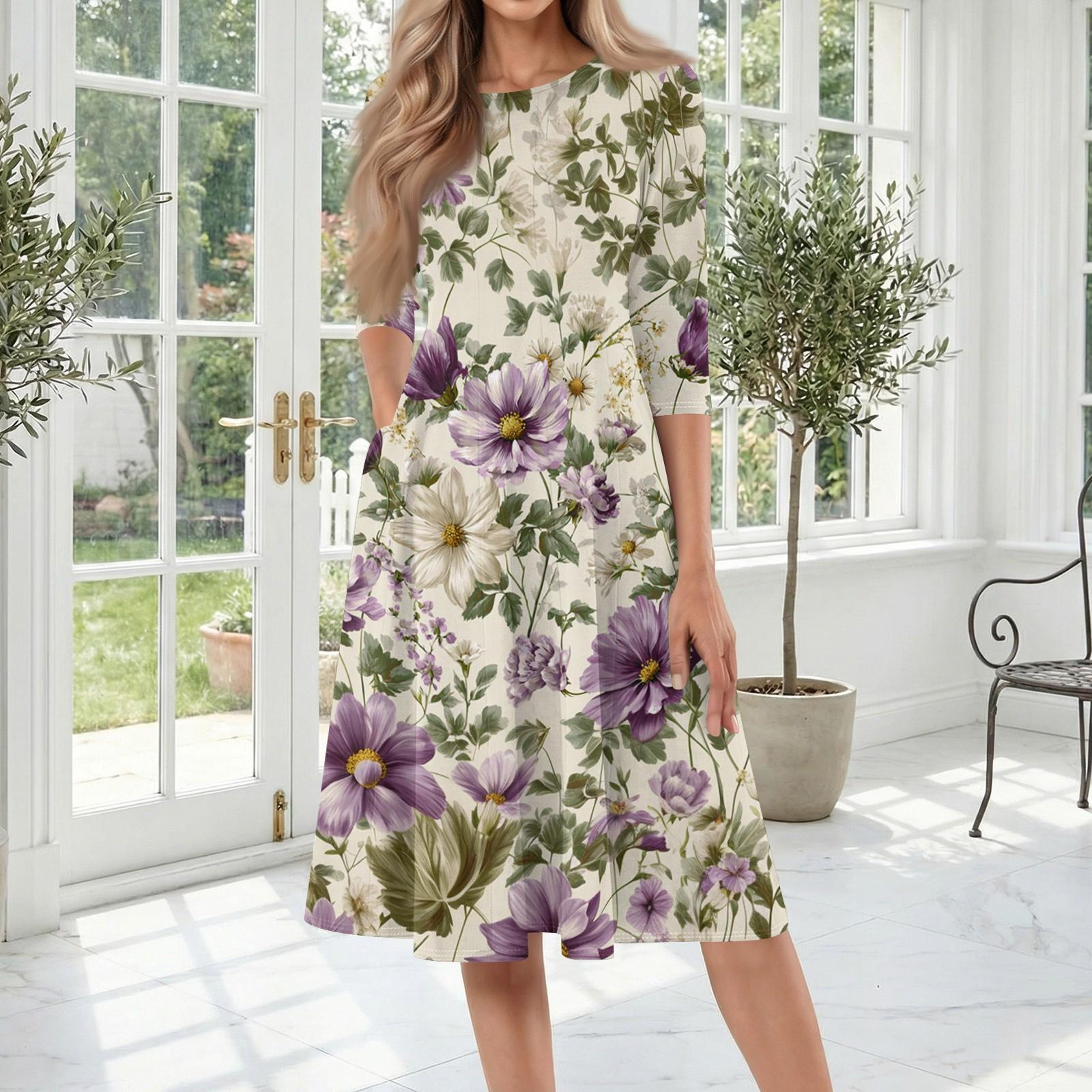 Women s Casual Round Neck Three Quarter Sleeve Floral Print Midi Dress Lightweight Comfortable Fit with Pockets L рожевий
Women s Casual Round Neck Three Quarter Sleeve Floral Print Midi Dress Lightweight Comfortable Fit with Pockets L рожевий