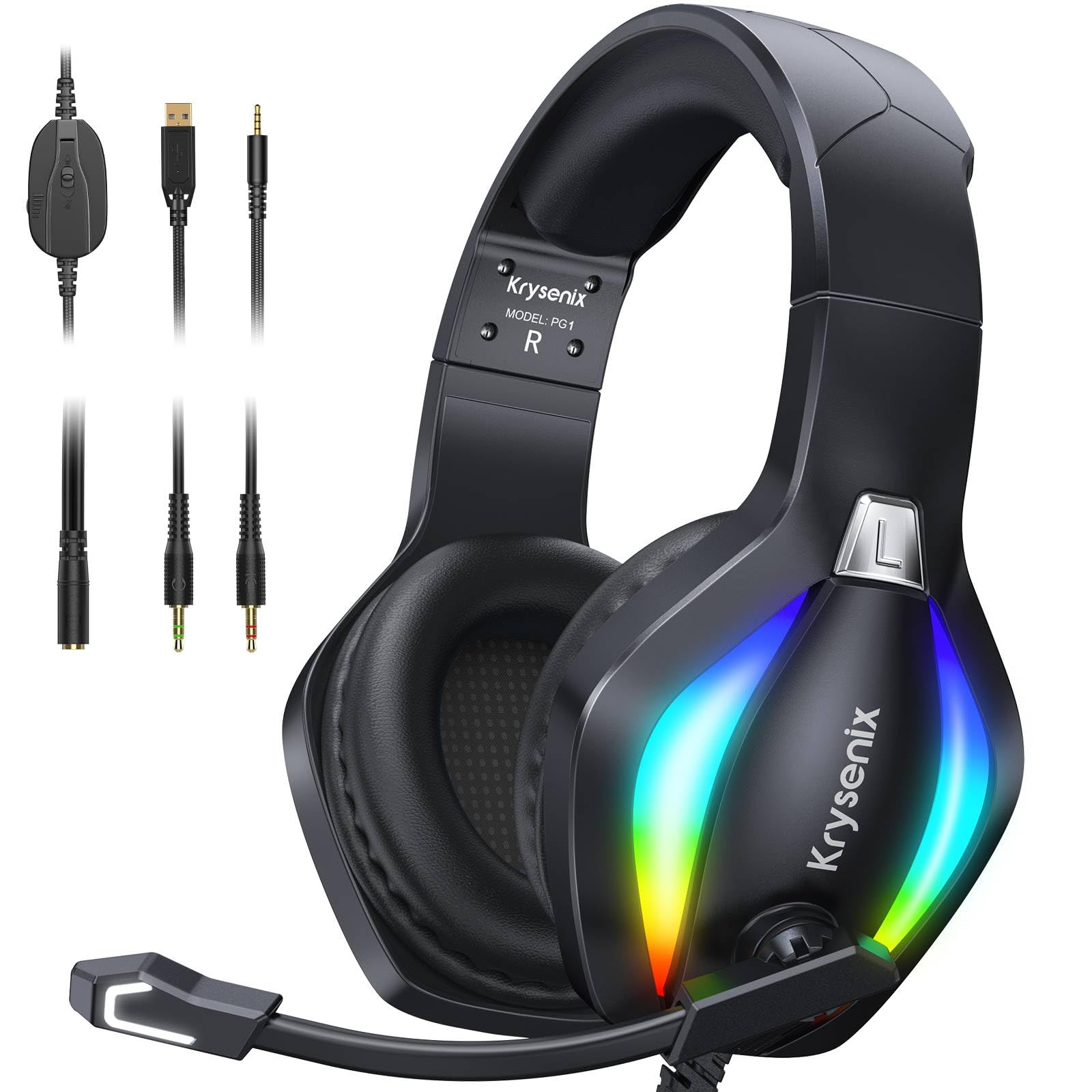 Krysenix PG1 Gaming Headset with AI Noise Canceling High Sound Isolation 50mm RGB Lightweight Compatible with Series Black Microphone, Design, Driver, чорний
Krysenix PG1 Gaming Headset with AI Noise Canceling High Sound Isolation 50mm RGB Lightweight Compatible with Series Black Microphone, Design, Driver, чорний