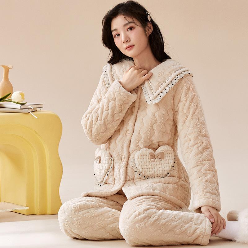Пижамы женские зимние из кораллового флиса, тройная утолщенная хлопковая куртка с фланцем, теплый кукольный воротник для ношения на открытом воздухе, домашний мех 
Пижамы женские зимние из кораллового флиса, тройная утолщенная хлопковая куртка с фланцем, теплый кукольный воротник для ношения на открытом воздухе, домашний мех