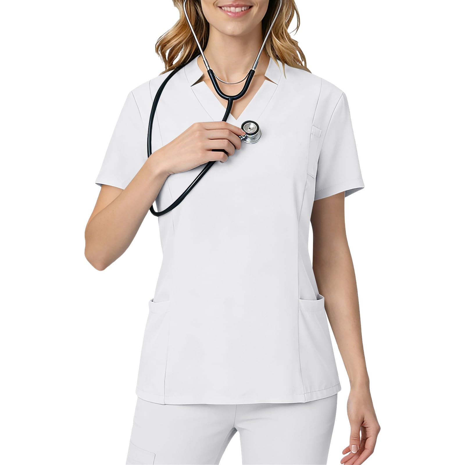 Ladies Lightweight Color V-neck Multi Pocket Side Slit Short Sleeved Shirt XL білий
Ladies Lightweight Color V-neck Multi Pocket Side Slit Short Sleeved Shirt XL білий