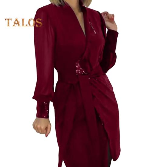 Женское платье с V-образным вырезом, пайетками, сеткой, лоскутным рукавом, шнуровкой, тонкой талией, неровным подолом, длиной до колена, официальное платье миди в деловом стиле 2XL темно-красного
Женское платье с V-образным вырезом, пайетками, сеткой, лоскутным рукавом, шнуровкой, тонкой талией, неровным подолом, длиной до колена, официальное платье миди в деловом стиле 2XL темно-красного