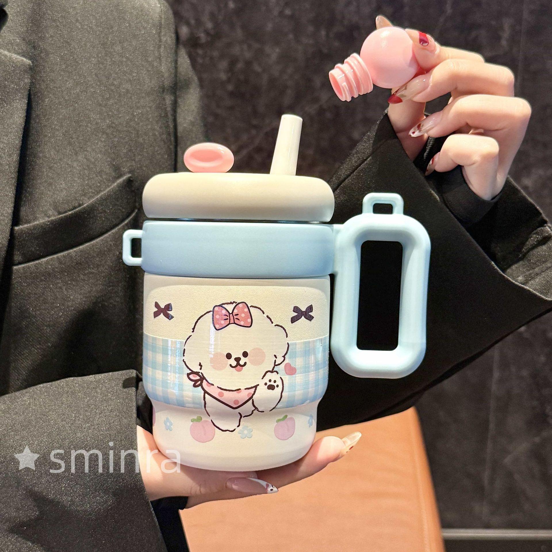Thermos Cup Cartoon Handle Cup Student Portable Double Drink Straw Cup Stainless Steel Water Cup 550ml
Thermos Cup Cartoon Handle Cup Student Portable Double Drink Straw Cup Stainless Steel Water Cup 550ml