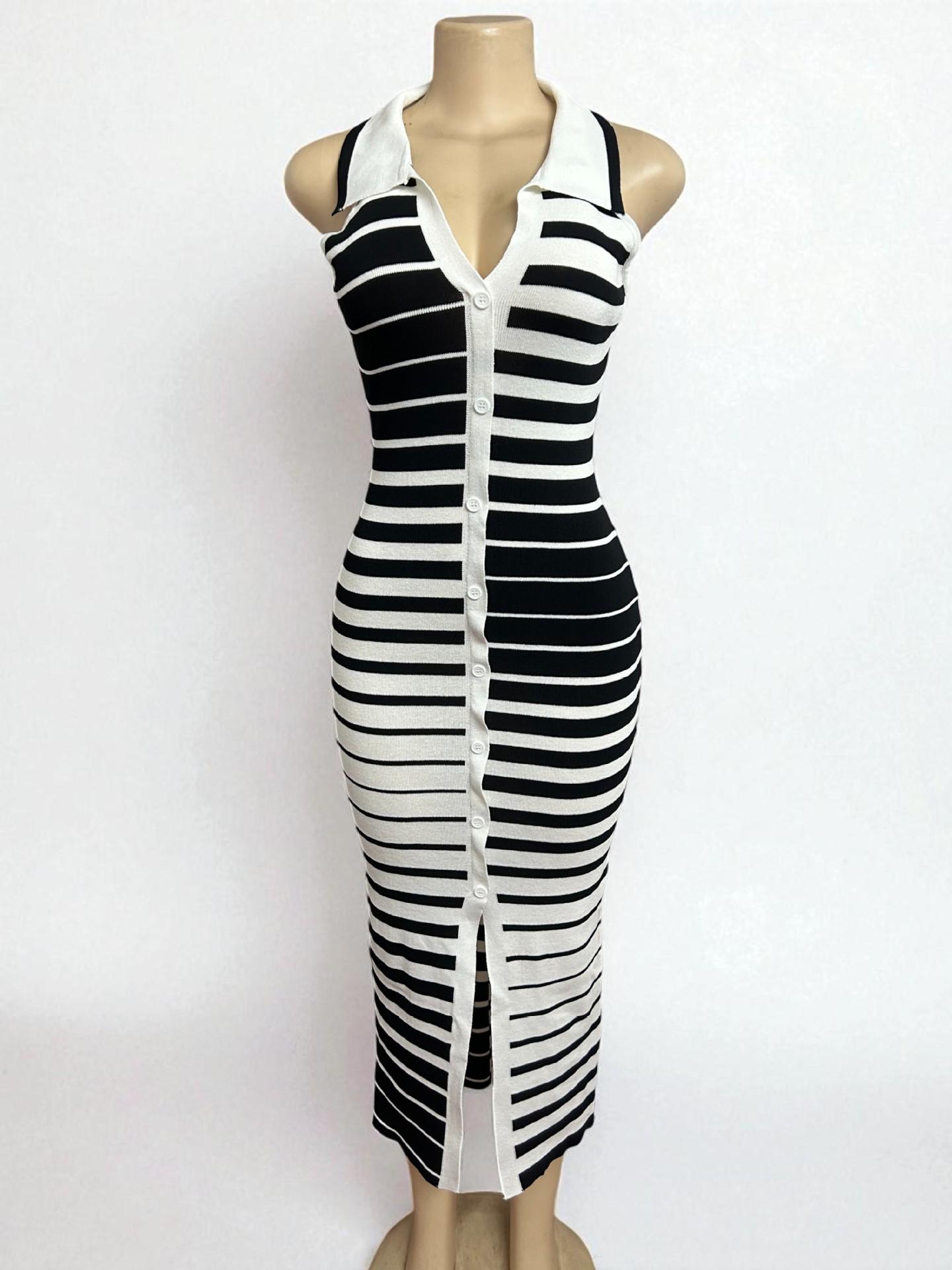 2026 Women s Summer Black & White Striped Gradient Knit Dress - African Style One Size
2026 Women s Summer Black & White Striped Gradient Knit Dress - African Style One Size