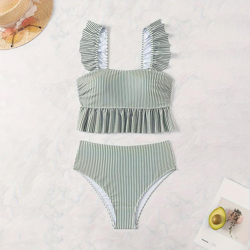 2024 Полосатый купальник-бикини с оборками для женщин - Пляжная одежда с высокой талией Extra Large
2024 Полосатый купальник-бикини с оборками для женщин - Пляжная одежда с высокой талией Extra Large