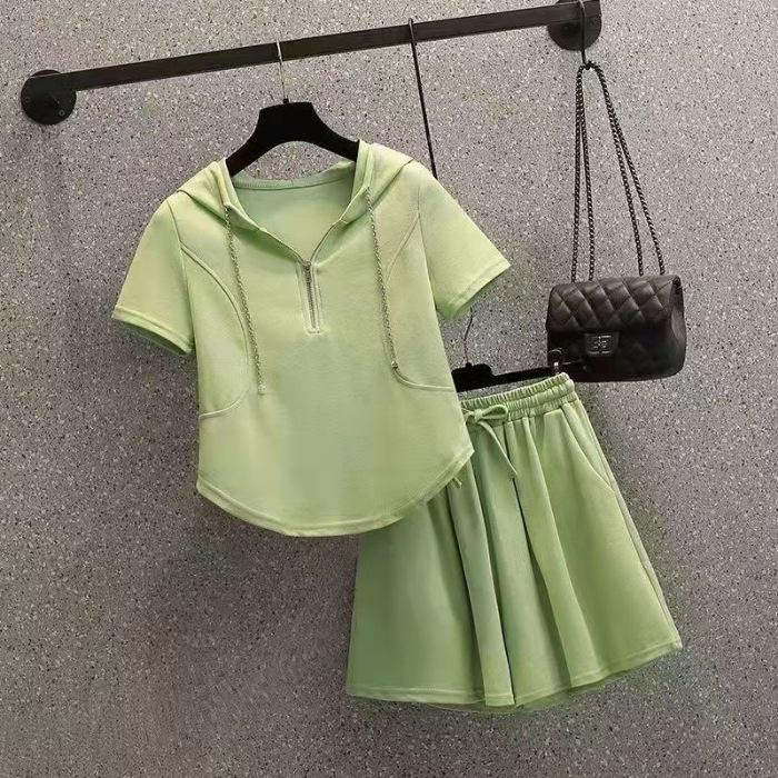 Suit for Fat Girls, Summer Hooded Loose Culottes, Casual Sports, Age-reducing Two-piece Set for Women 4XL зелений
Suit for Fat Girls, Summer Hooded Loose Culottes, Casual Sports, Age-reducing Two-piece Set for Women 4XL зелений