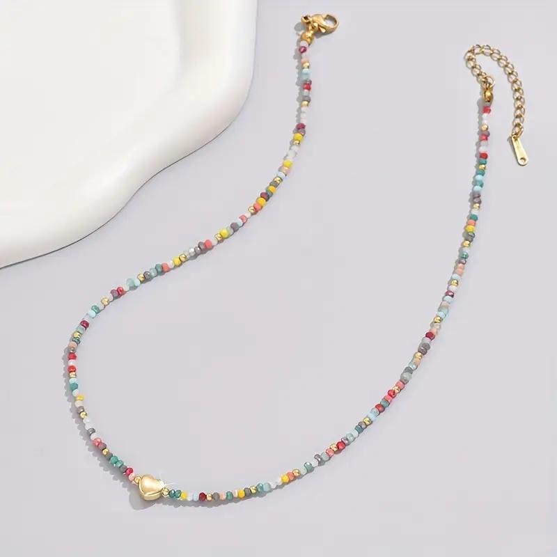 Colorful Beaded Choker Necklace with Gold Heart Charm – Adjustable Boho Rainbow Bead Necklace for Women, Summer Beach Jewelry Gift
Colorful Beaded Choker Necklace with Gold Heart Charm – Adjustable Boho Rainbow Bead Necklace for Women, Summer Beach Jewelry Gift