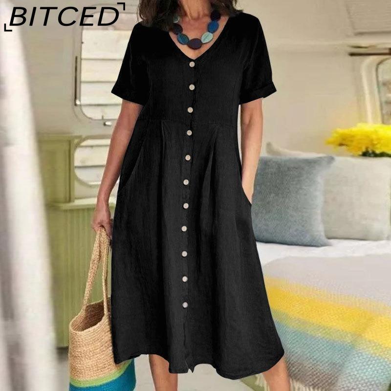 BITCED Женское летнее повседневное хлопковое платье с V-образным вырезом и коротким рукавом на пуговицах S
BITCED Женское летнее повседневное хлопковое платье с V-образным вырезом и коротким рукавом на пуговицах S