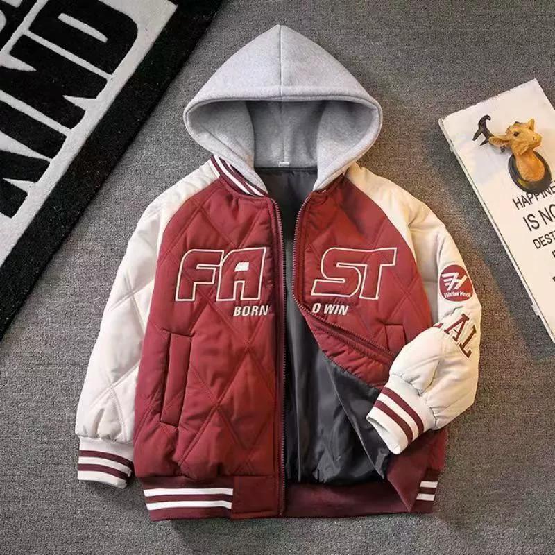 Autumn Winter Teenager Boy Thicken Hooded Baseball Jacket Kids Letter Embroidery Contrast Color Coat Children Outerwear 170
Autumn Winter Teenager Boy Thicken Hooded Baseball Jacket Kids Letter Embroidery Contrast Color Coat Children Outerwear 170