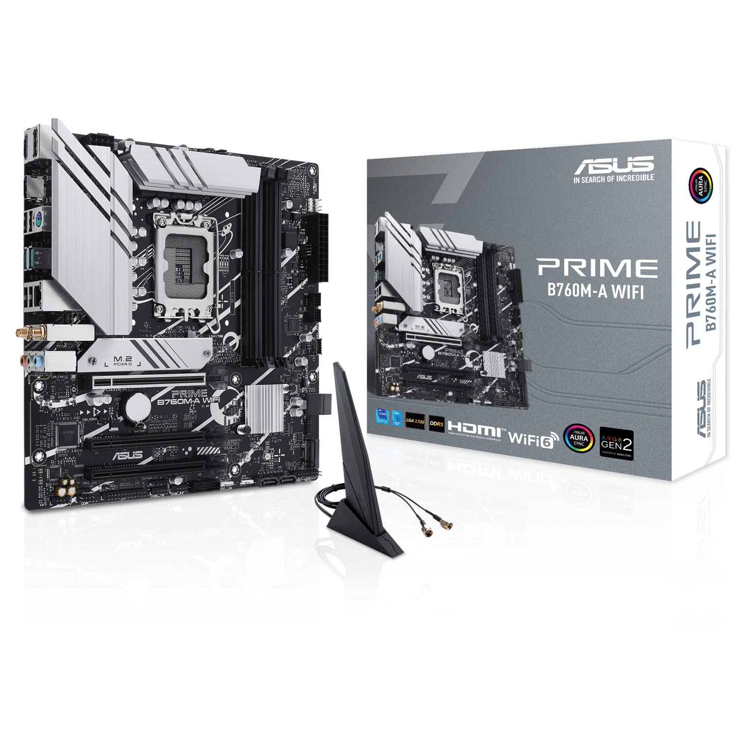 Asus PRIME Intel Micro 4 2 2x B760M-A WIFI, B760, 1700, ATX, DDR5, HDMI, DP, Wi-Fi 6, 2.5G LAN, PCIe4, M.2. 
Asus PRIME Intel Micro 4 2 2x B760M-A WIFI, B760, 1700, ATX, DDR5, HDMI, DP, Wi-Fi 6, 2.5G LAN, PCIe4, M.2.