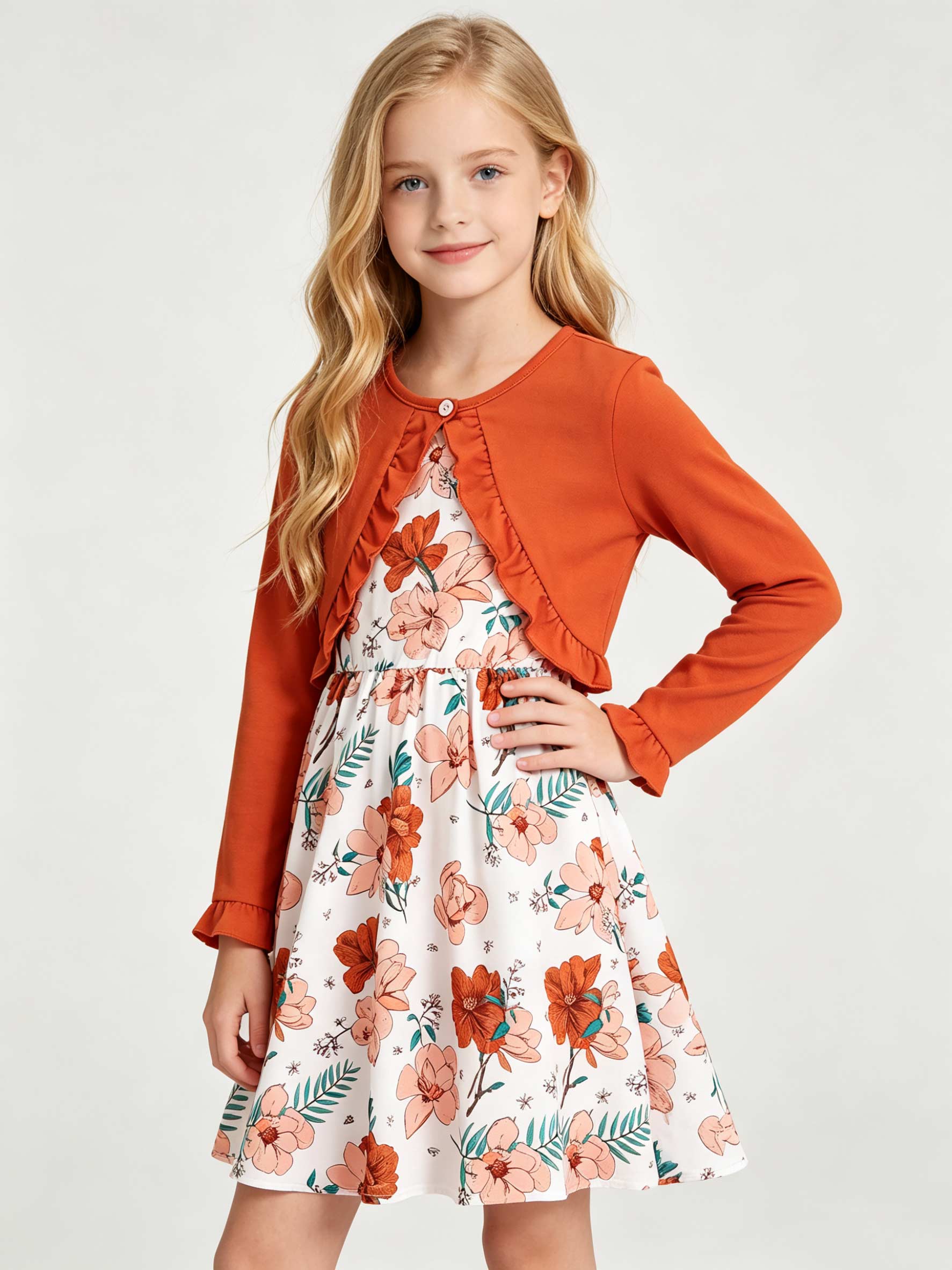 2 Pcs Girls Floral Print Dress with Short Sleeve Shawl, Orange Rose Casual Summer Outfit for Kids 5-12Y 5-6Y разноцветный
2 Pcs Girls Floral Print Dress with Short Sleeve Shawl, Orange Rose Casual Summer Outfit for Kids 5-12Y 5-6Y разноцветный