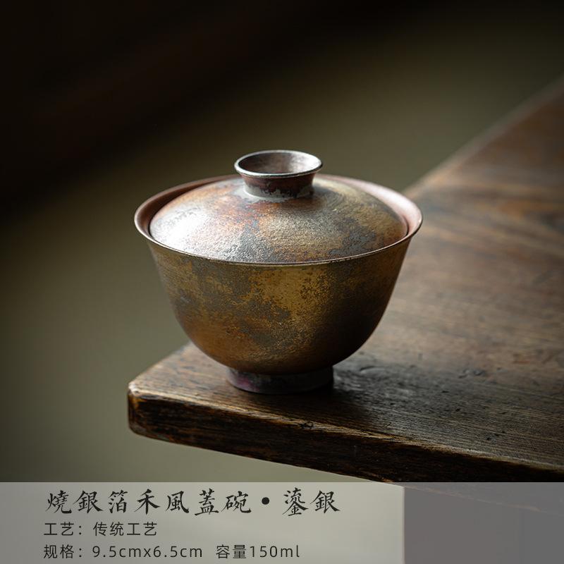 130ML Kiln Change Gilded Silver Foil Gaiwan Japanese Rough Pottery Tea Tureen Tea Making Cover Bowl Kung Fu Teaware Ornaments
130ML Kiln Change Gilded Silver Foil Gaiwan Japanese Rough Pottery Tea Tureen Tea Making Cover Bowl Kung Fu Teaware Ornaments