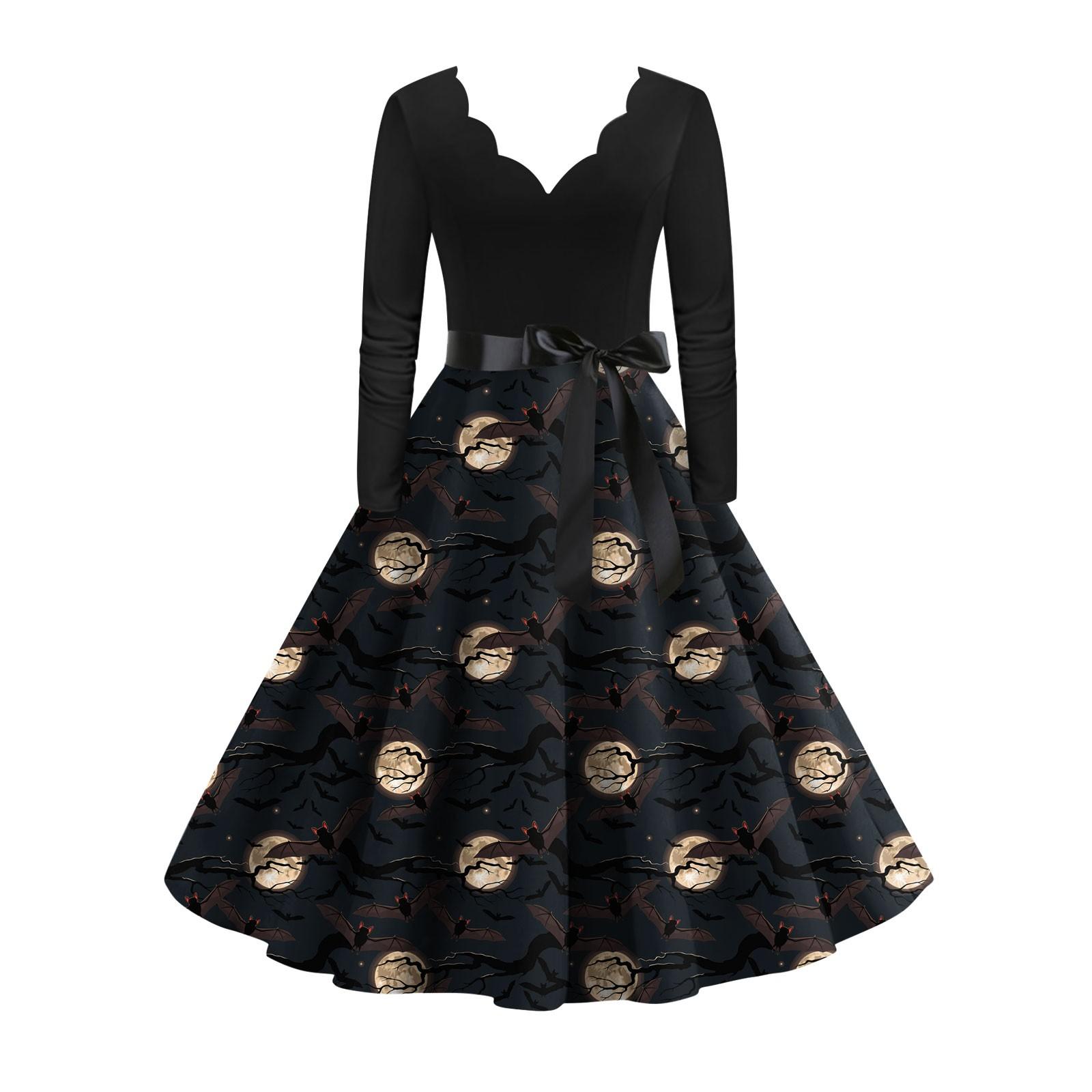 Женское винтажное классическое платье с длинным рукавом и v-образным вырезом с принтом на Хэллоуин, свободное платье S чёрный
Женское винтажное классическое платье с длинным рукавом и v-образным вырезом с принтом на Хэллоуин, свободное платье S чёрный