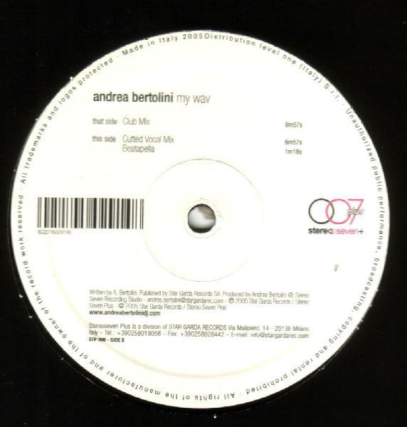 12inch Record ANDREA BERTOLINI - My Wav STP006 Stereoseven Plu 2005 Italy Dance & Electronica Used
12inch Record ANDREA BERTOLINI - My Wav STP006 Stereoseven Plu 2005 Italy Dance & Electronica Used
